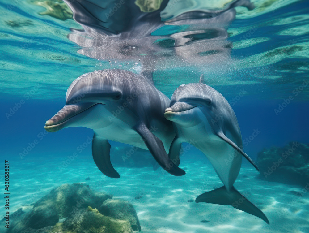 Obraz premium Dolphins in their Natural Habitat, Wildlife Photography, Generative AI