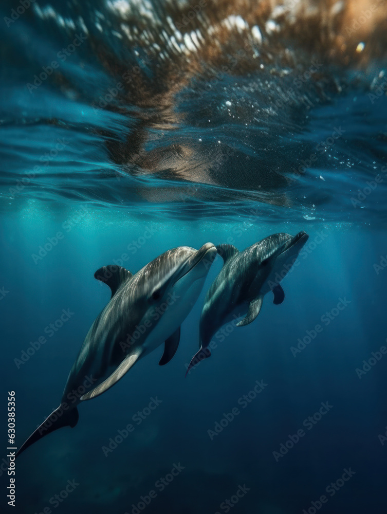 Obraz premium Dolphins in their Natural Habitat, Wildlife Photography, Generative AI