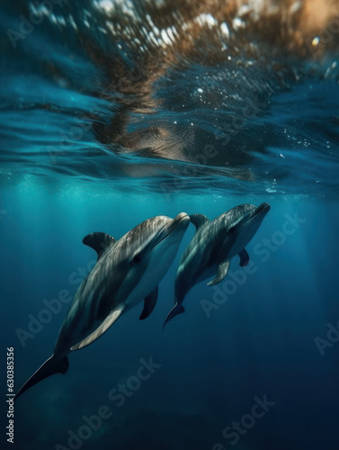Dolphins in their Natural Habitat, Wildlife Photography, Generative AI © Vig