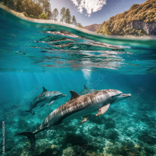 Dolphins in their Natural Habitat, Wildlife Photography, Generative AI