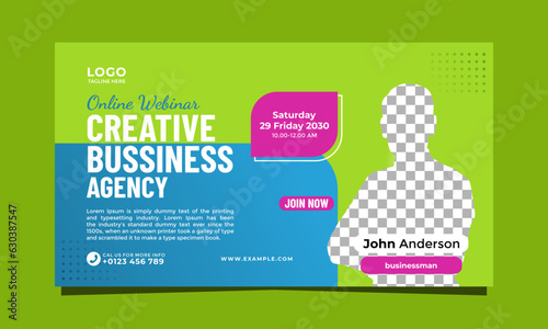 Creative bussiness agency online webinar vector banner template design