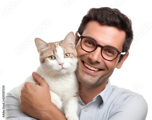 Man With Pet Cat Isolated on Transparent Background
