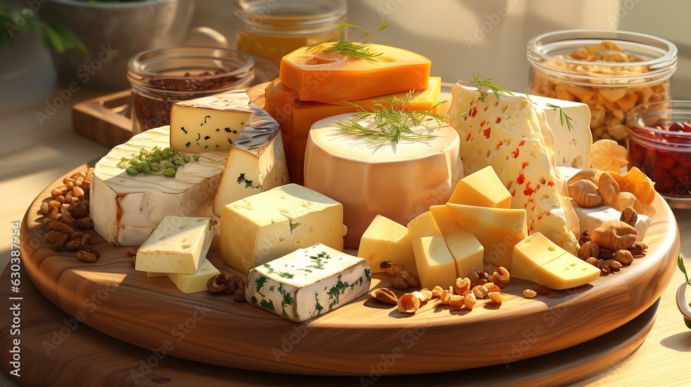 Messy Slices of Cheese, Cut into Different Shapes on Wooden Plates, Set on a Captivating Black Background, a Culinary Delight
Messy Slices of Cheese, Cut into Different Shapes on Wooden Plates, Set on a Captivating Black Background, a Culinary Delight
