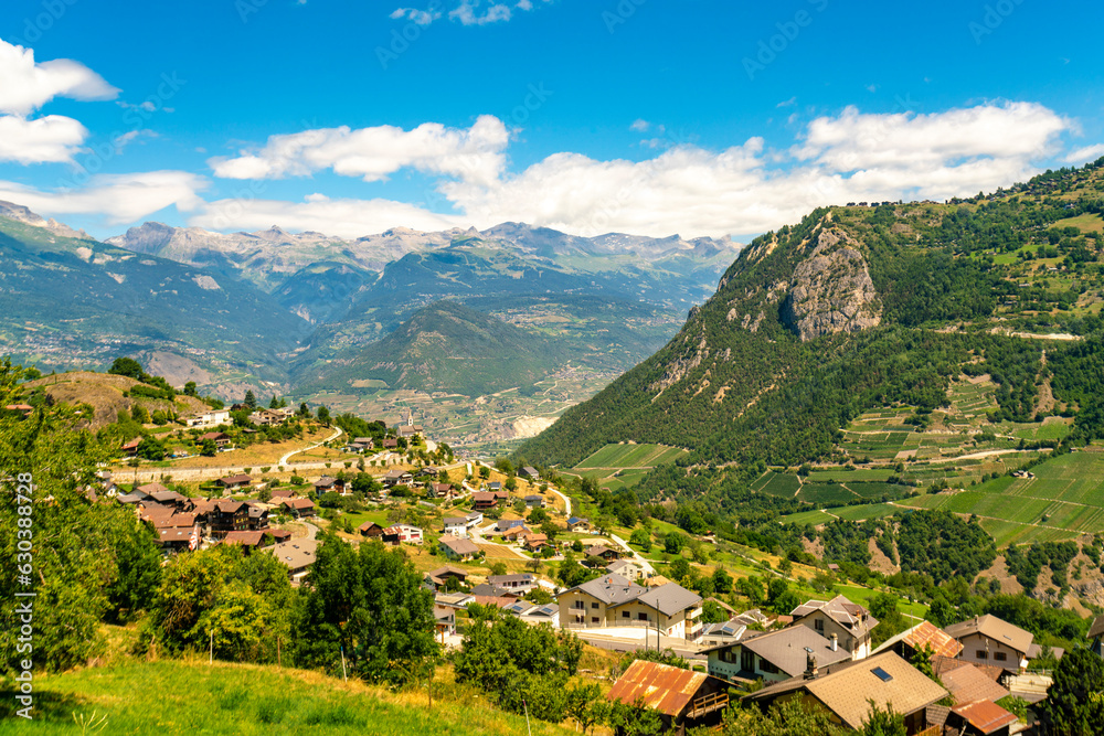 Valley with landscape in Hermenece, Valais, Switzerland