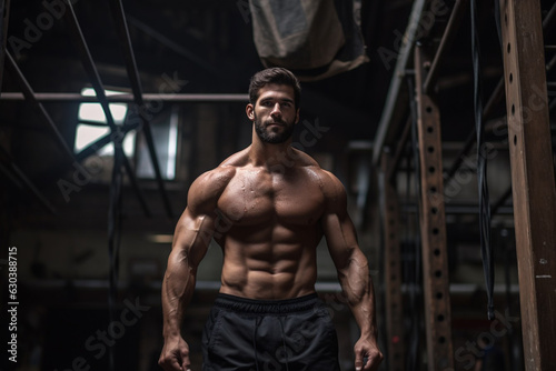 A muscular fitness man doing crossfit in the gym