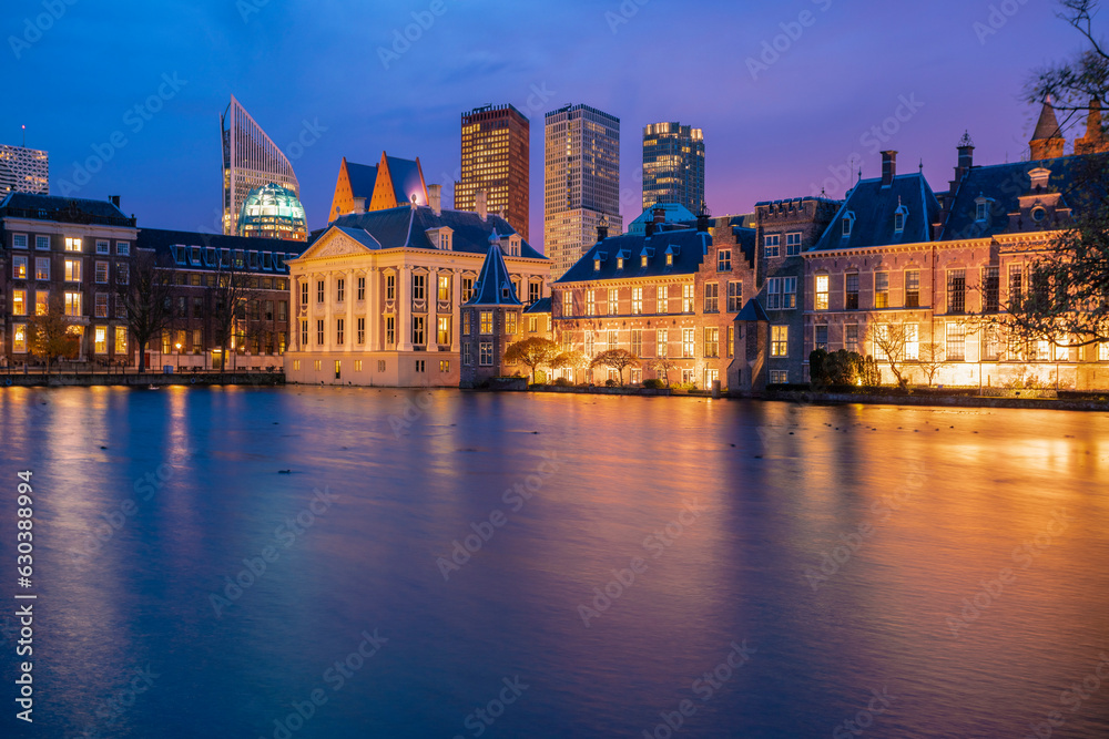 Hofvijver with the skyline of the Hague, The Netherlands