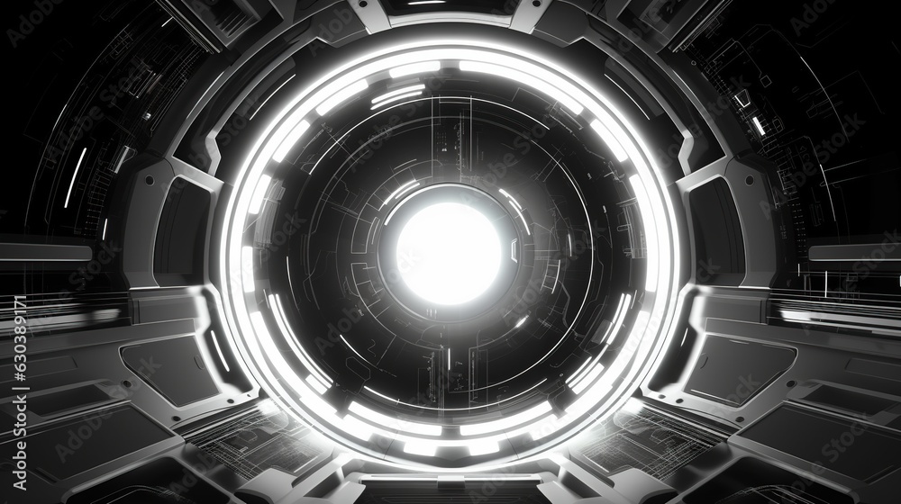 Futuristic tunnel, glowing lines and dark lights. Futuristic tunnel, glowing lines and dark lights.
