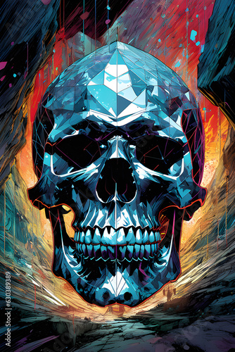  Generative AI Illustration of a Crystal skull ink drawing