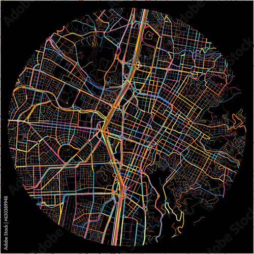 Colorful Map of Medellin with all major and minor roads.
