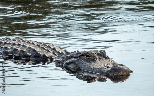 Closeup of Florida alligator in wetlands during a day
