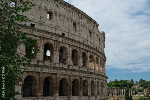 Majestic stone amphitheatre, with intricate arches, pillars, and columns in Rome, Italy