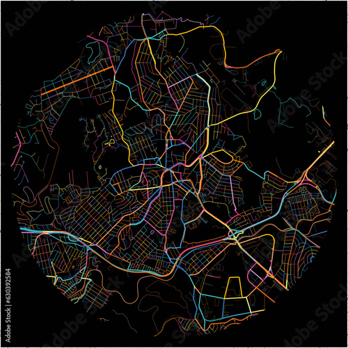 Colorful Map of Contagem with all major and minor roads.