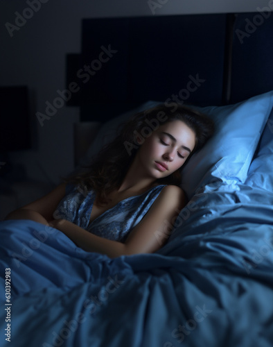 Beautiful young woman sleeping in bed at night