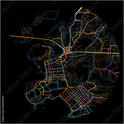 Colorful Map of Niteroi with all major and minor roads.