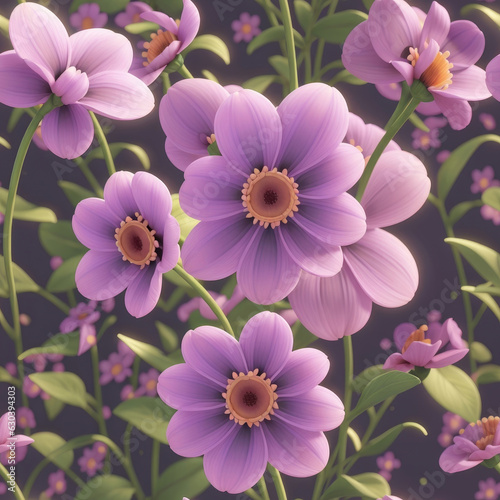 Realistic style violet daisy flowers seamless pattern. Generative AI