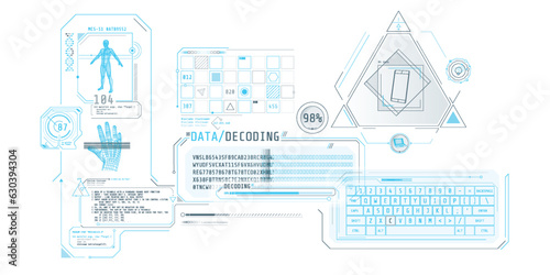 Futuristic HUD interface for entering and decoding personal data.