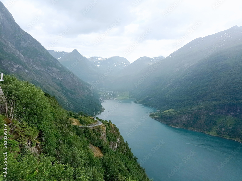 Scenic view of Geiranger fjord, Norway.