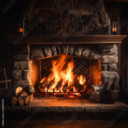 fire in fireplace