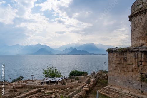 14.06.2023  Antalya  Turkey. Top view of Antalya city and harbour with moored ships. Panoramic view of old harbor and downtown called Marina in Antalya  Turkey  summer