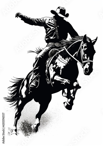 cowboy riding a bucking rodeo horse illustration on a white background
