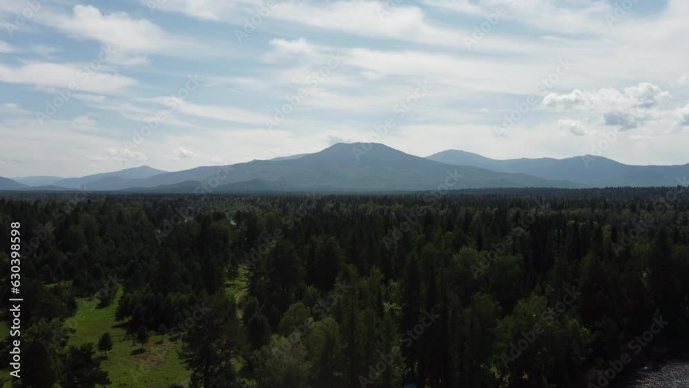 Aerial view of forest in taiga. Mountains around, wild siberian or canadian nature landscape in summer. Aerial view of forest in taiga. Mountains around, wild siberian or canadian nature landscape in summer.