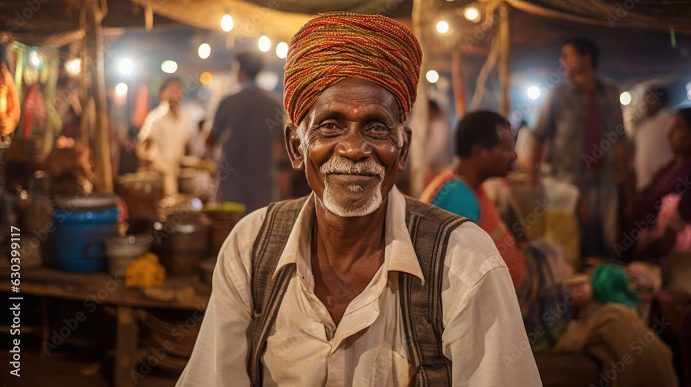 The portrait of Indian senior man in the market