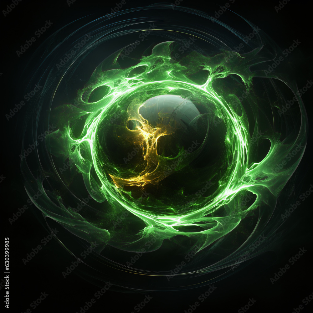 Obraz premium abstract circular flow of green energy against black background