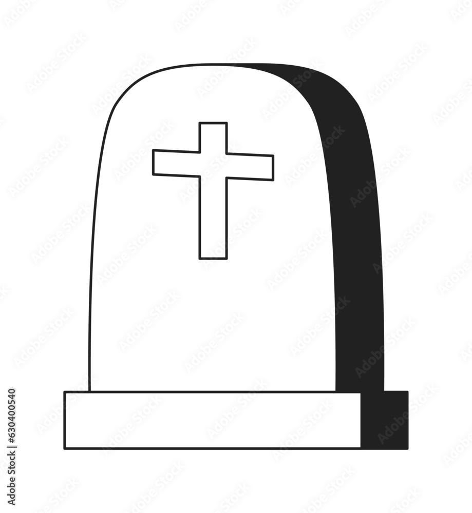 Obraz premium Rip headstone monochrome flat vector object. Graveyard cemetery. Tombstone old fashioned. Editable black and white thin line icon. Simple cartoon clip art spot illustration for web graphic design