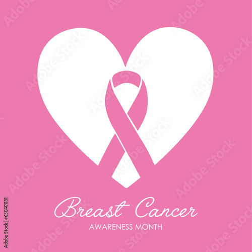 Cartel con un lazo rosa y un corazón. Concepto: cáncer de mama. Vector