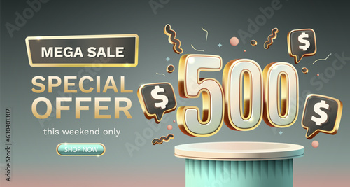 Coupon special voucher 500 dollar, Check banner special offer. Vector illustration