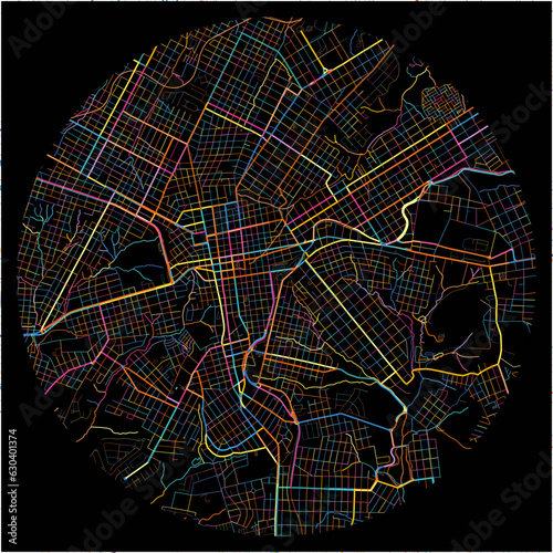 Colorful Map of PontaGrossa with all major and minor roads.