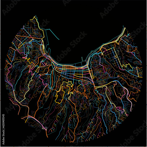 Colorful Map of Valparaiso with all major and minor roads.