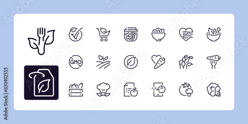 Healthy, organic food and diet line icon set. Outline symbol collection. Editable vector stroke. 48 and 96 Pixel Perfect scalable to 192px, 384px...