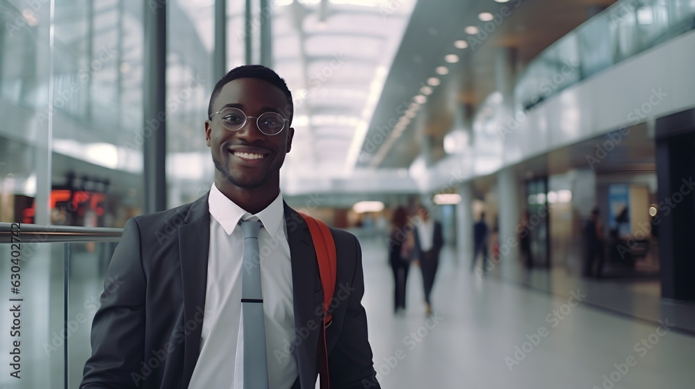 A confident smiling man at modern business building A confident smiling man at modern business building