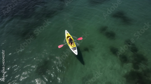 Top down view of kayaks in the lake. © ZayWin