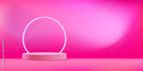 Background vector gradient pink with a podium and a minimal one-time scene on the wall, minimal abstract background abstract geometric shape pink barbie. The stage for the award ceremony on the