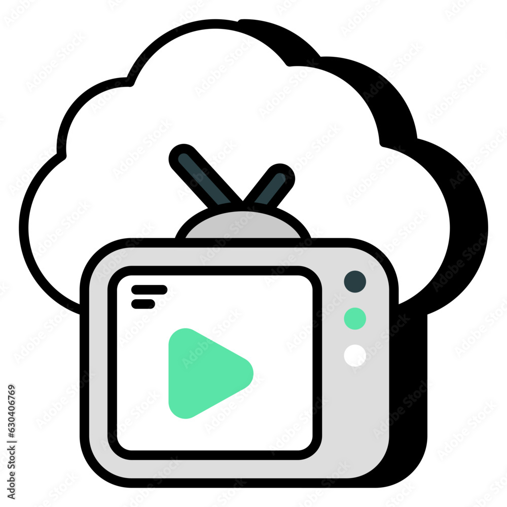 A flat design icon of cloud tv