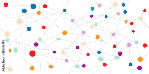 Neuro points are multi-colored, connected with sticks by conductors. Colorful circles, cyber pattern, neural network background.