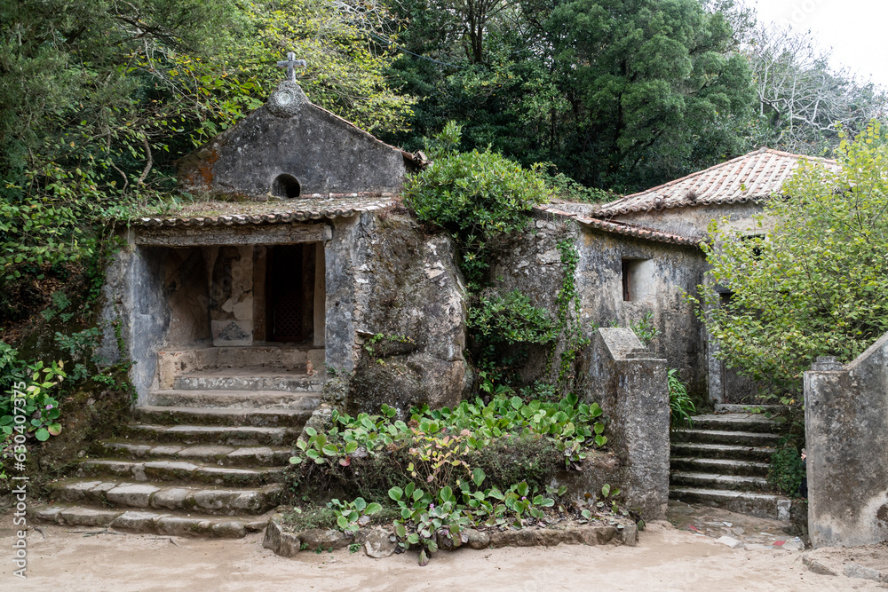 Abandoned and empty medieval Convento dos Capuchos in the Serra de Sintra National Park,Portugal.