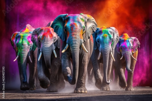 Dynamic Elephants in Colorful Powder Explosion