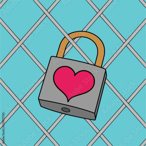 keylock with hearth on the fence. concept of love.