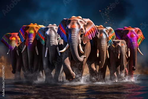 Graceful Elephants in a Colorful Storm