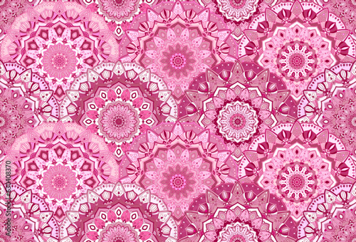 Pink mandala pattern from round flower ornaments