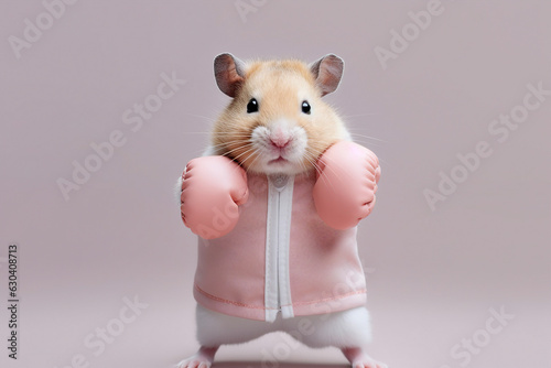 Artwork magazine imagination picture of funky hamster wear sport costume suit boxer gloves made with generative ai visual effect photo