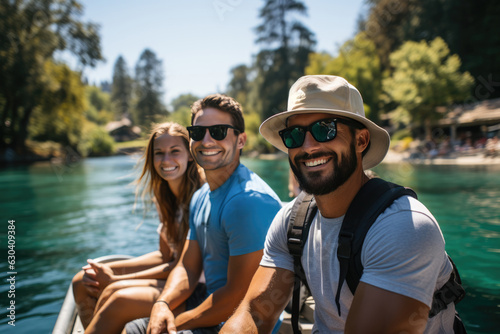 A Group Of Tourists Enjoying A Boat Toura Scenic River . Tourists Experiencing River Boat Tour, Group Enjoyment On The River, Views From A Boat Tour, Natural Beauty Spotted From The Boat