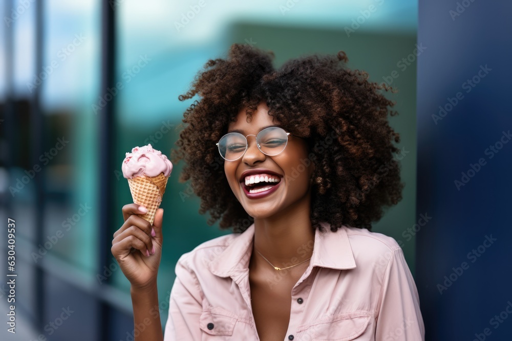 African Woman Enjoying Chocolate Ice Cream . Benefits Of Chocolate For