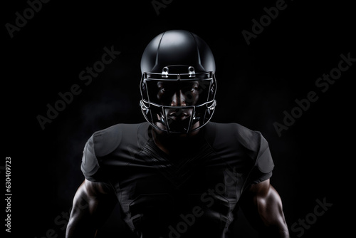 Concentrated Man American Football Player Standsa Black Background . Blackness Nfl, Power Symbolism, Perception Of Race, Concentrated Masculinity, Focus Determination, American Football History