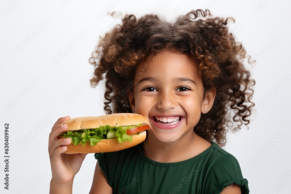 Indian Girl Eating A Sandwich . Indian Cuisine, Curry, Chapati, Street