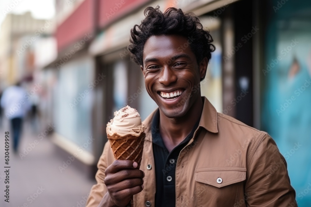 Indian Man Enjoying Chocolate Ice Cream . Different Types Of Sweet