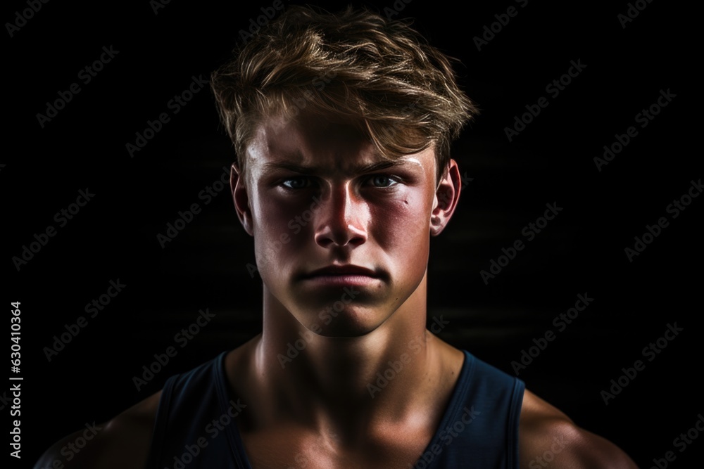Man And Young Boy Rower Standsa Black Background . Man, Young Boy, Rowing, Black Background, Joy, Exercise, Courage, Family Bonding